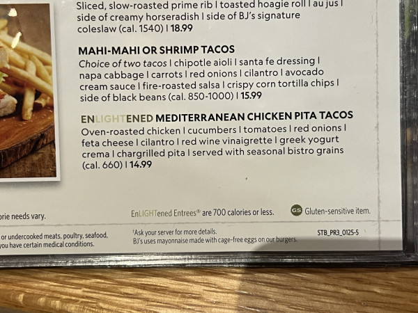 Enlightened Mediterranean Chicken Pita Tacos-BJ's Restaurant & Brewhouse-Sunset Valley